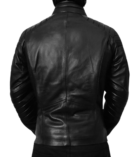 Men’s Black Batman Leather Jacket with Yellow Bat Emblem Superhero Motorcycle Style Outerwear