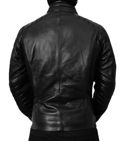 Men’s Black Batman Leather Jacket with Yellow Bat Emblem Superhero Motorcycle Style Outerwear