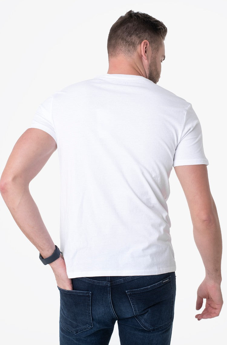 GUESS MEN SHORT SLEEVE BASIC VELVET APPLIQUE LOGO TEE | WHITE