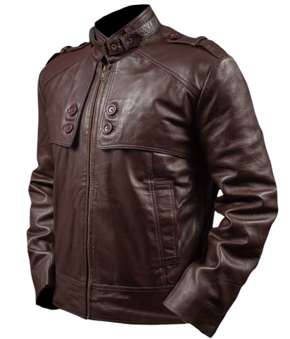 Feather Skin Slim Fit Stone Wash Brown Leather Jacket Men’s Strap Collar Outerwear