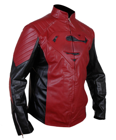 Smallville Superman Red & Black Leather Jacket Clark Kent Inspired Superhero Outerwear