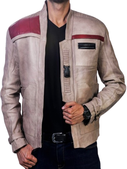 Star Wars Finn/Poe Dameron Resistance Fighter Antique Beige Leather Jacket