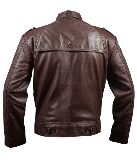 Feather Skin Slim Fit Stone Wash Brown Leather Jacket Men’s Strap Collar Outerwear