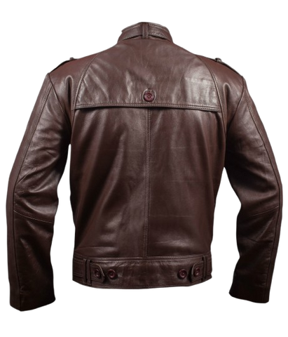 Feather Skin Slim Fit Stone Wash Brown Leather Jacket Men’s Strap Collar Outerwear