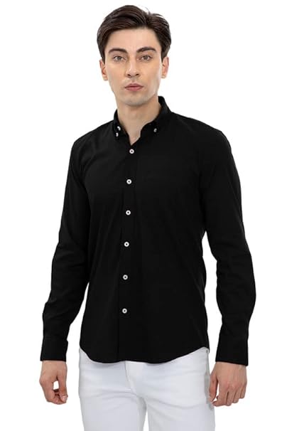 ZARA-MENS PREMIUM-SLIM FIT-CASUAL-COTTON-SHIRT | BLACK
