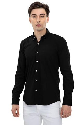ZARA-MENS PREMIUM-SLIM FIT-CASUAL-COTTON-SHIRT | BLACK