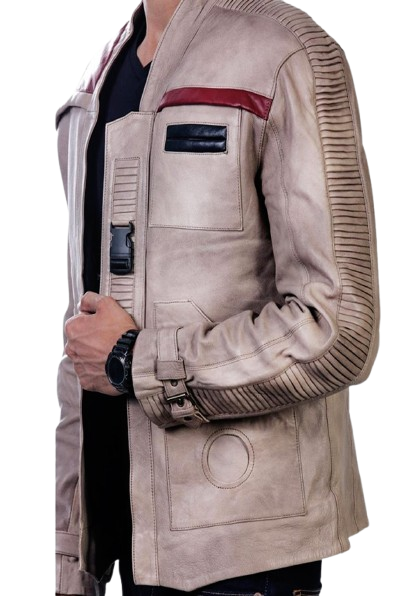 Star Wars Finn/Poe Dameron Resistance Fighter Antique Beige Leather Jacket