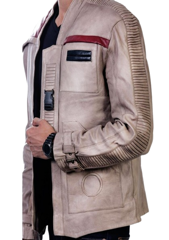 Star Wars Finn/Poe Dameron Resistance Fighter Antique Beige Leather Jacket