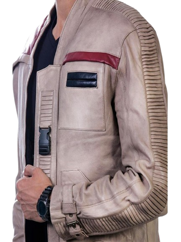Star Wars Finn/Poe Dameron Resistance Fighter Antique Beige Leather Jacket