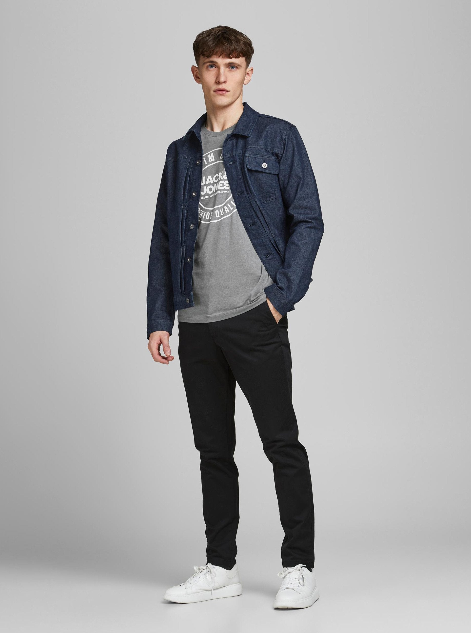 JACK & JONES MEN'S GRAPHIC SLIM FIT CREW NECK T-SHIRT | GREY