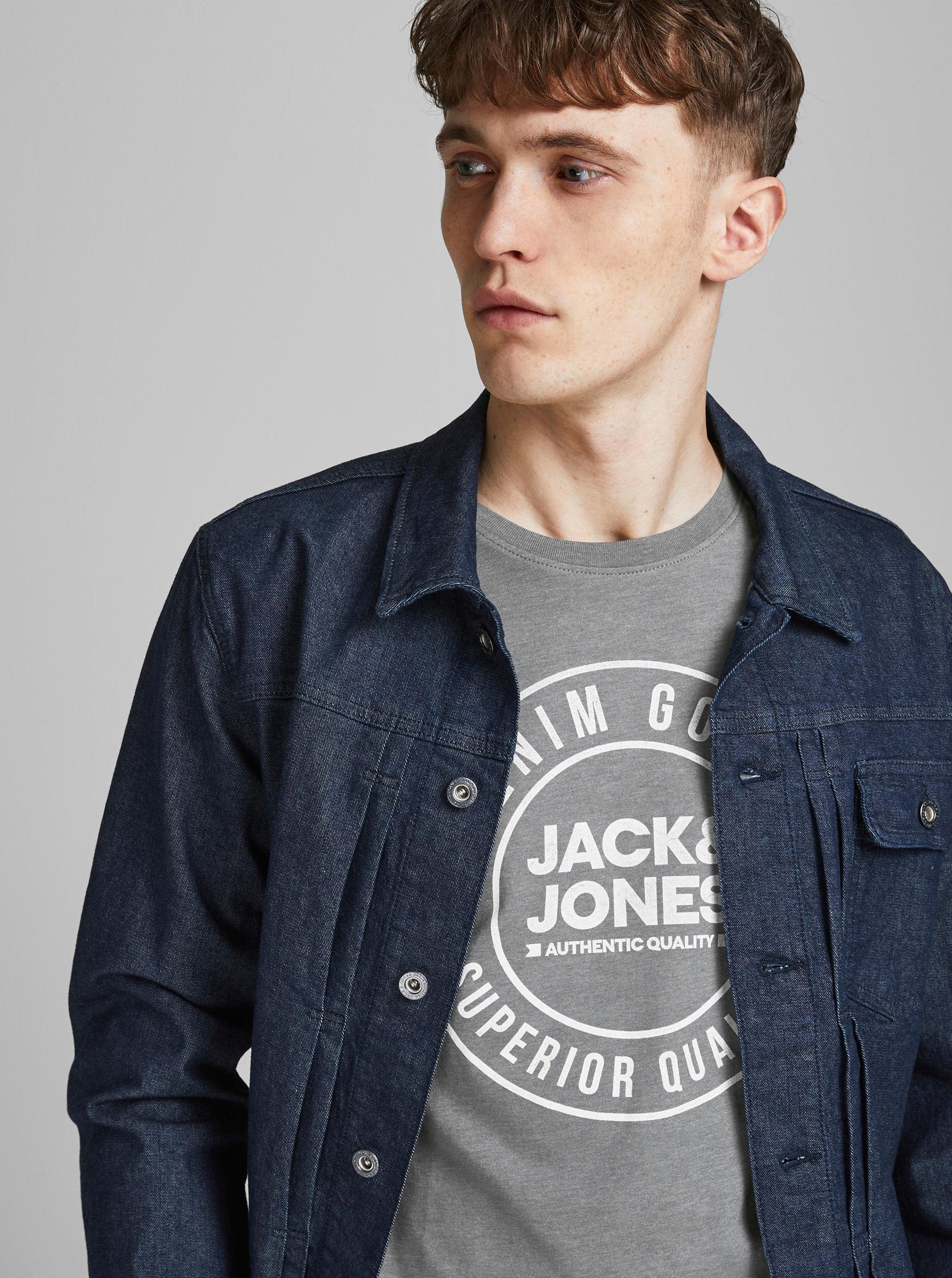 JACK & JONES MEN'S GRAPHIC SLIM FIT CREW NECK T-SHIRT | GREY