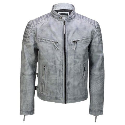 Men’s Real Leather Antique Wash Retro Vintage Style Jacket