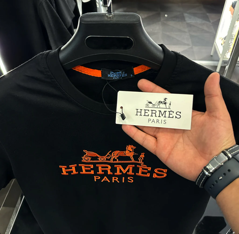 PREMIUM HERMES PARIS T-SHIRT WITH EMBROIDERY LOGO | BLACK