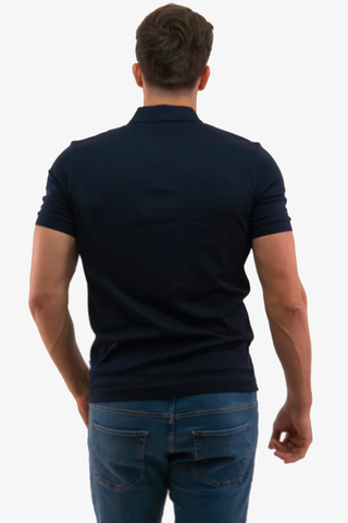 HUGO BOSS MERCERISED-COTTON POLO SHIRT WITH CONTRAST LOGO | NAVY