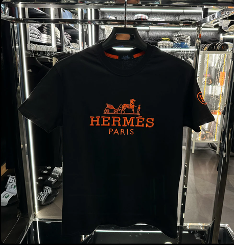 PREMIUM HERMES PARIS T-SHIRT WITH EMBROIDERY LOGO | BLACK