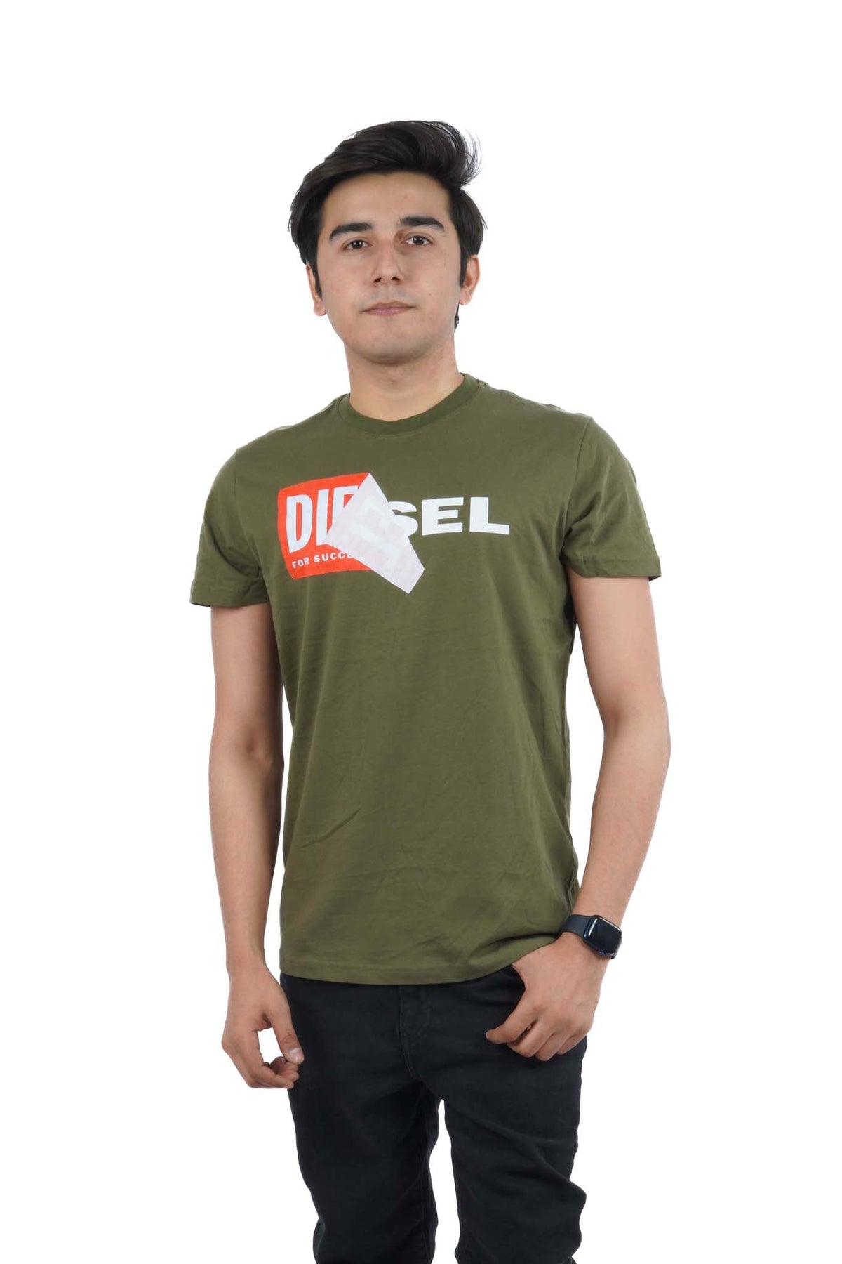 DIESEL.COTTON FOLDED LOGO T-SHIRT | GREEN