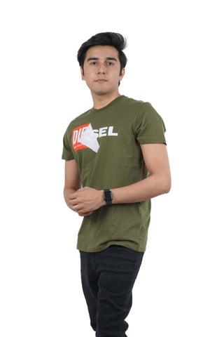 DIESEL.COTTON FOLDED LOGO T-SHIRT | GREEN
