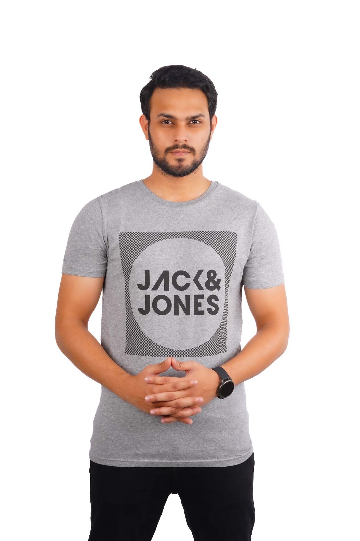 JACK & JONES LOGO PRINT MEN T-SHIRT | GREY