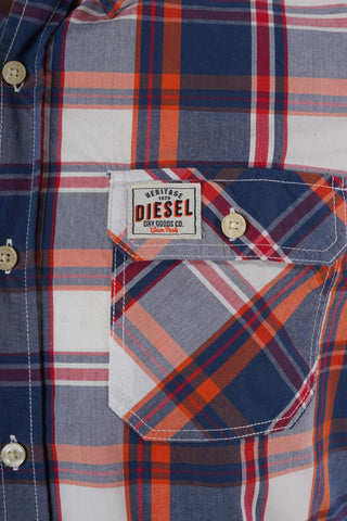 DIESEL. HERITAGE MENS-HALF SLEEVE-RIPE APRICOT CHECK-SHIRT