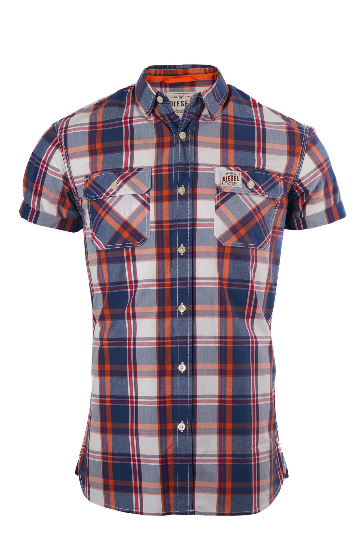 DIESEL. HERITAGE MENS-HALF SLEEVE-RIPE APRICOT CHECK-SHIRT