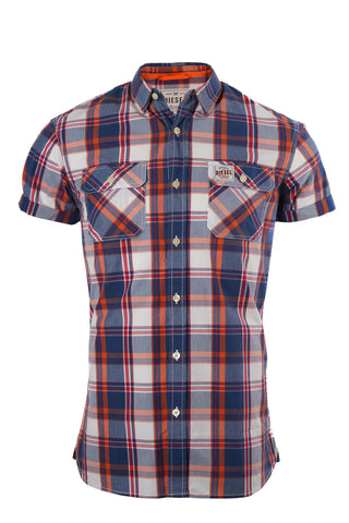 DIESEL. HERITAGE MENS-HALF SLEEVE-RIPE APRICOT CHECK-SHIRT