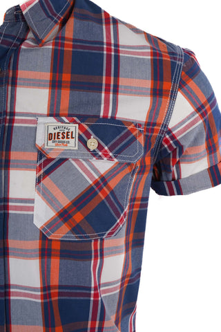 DIESEL. HERITAGE MENS-HALF SLEEVE-RIPE APRICOT CHECK-SHIRT