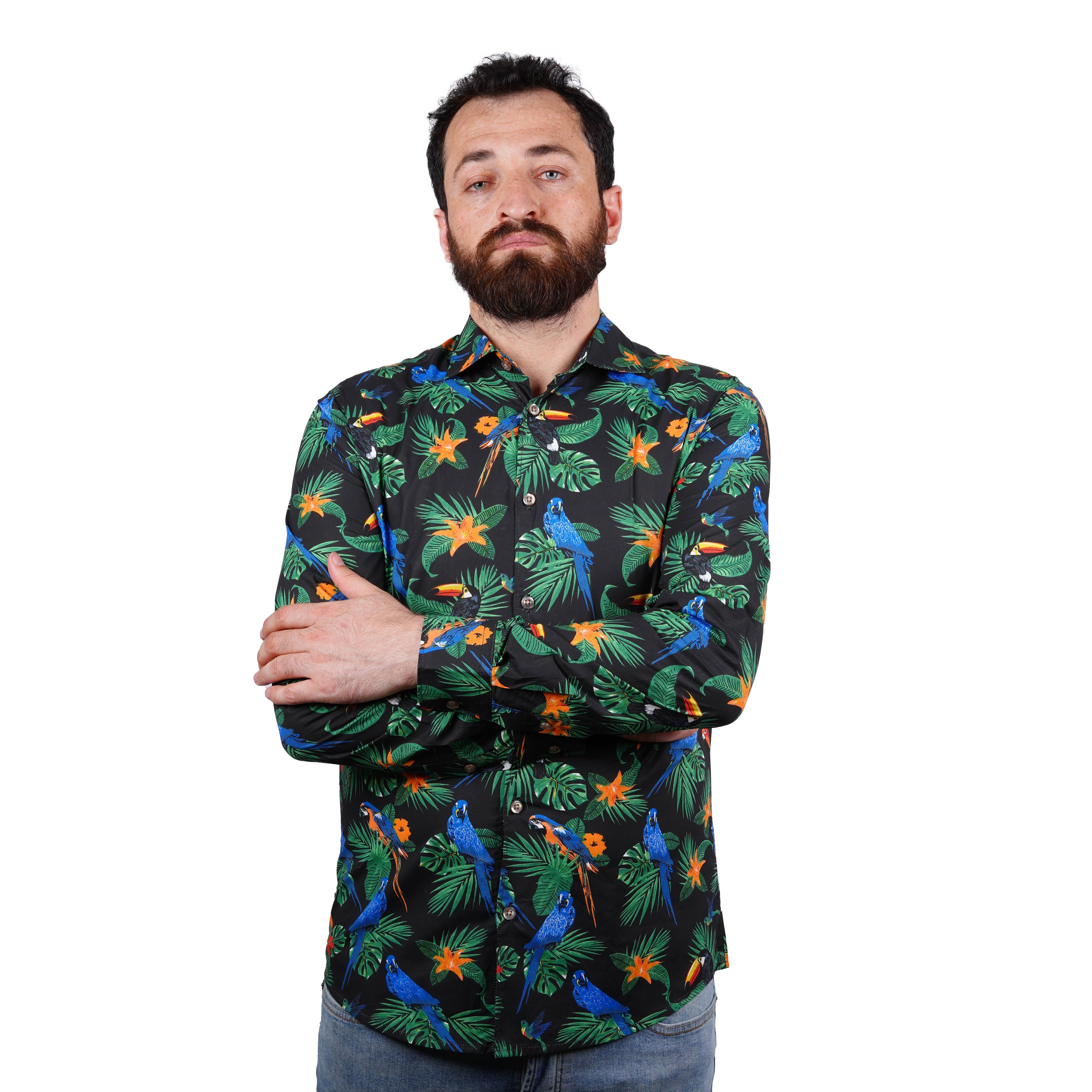 S.O.R.B.I.N.O-FINE QUALITY-TROPICAL PRINT-COTTON SHIRT