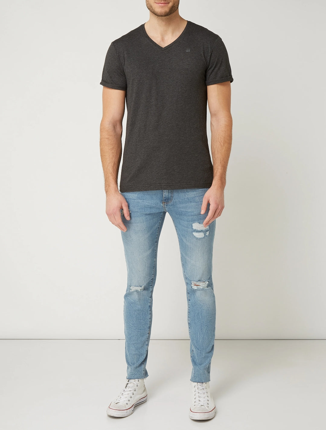 G-STAR RAW T-SHIRT V-NECK  NECK-GREY | CHARCOAL GREY