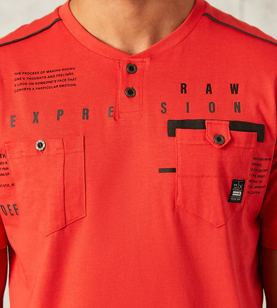 PROJEK RAW Modern Fit Short-Sleeve Henley Knit | RED