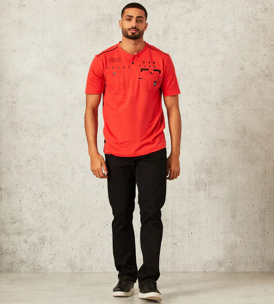 PROJEK RAW Modern Fit Short-Sleeve Henley Knit | RED