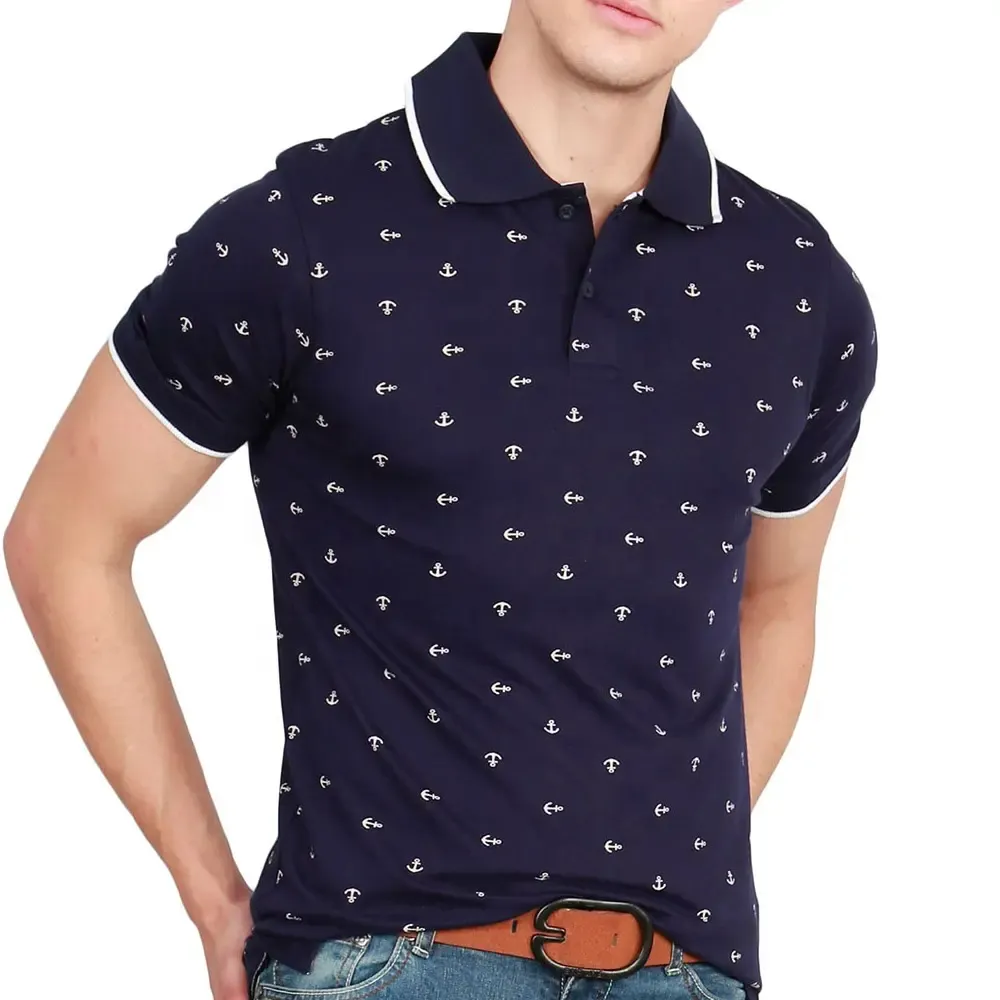 PRODUKT CHRIS ANCHOR-PRINT POLO SHIRT | NAVY