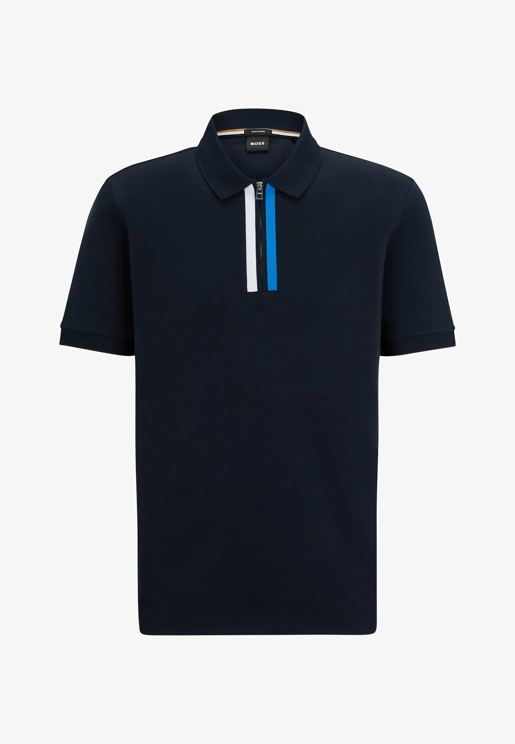 HUGO BOSS MERCERISED-COTTON POLO SHIRT WITH CONTRAST LOGO | NAVY