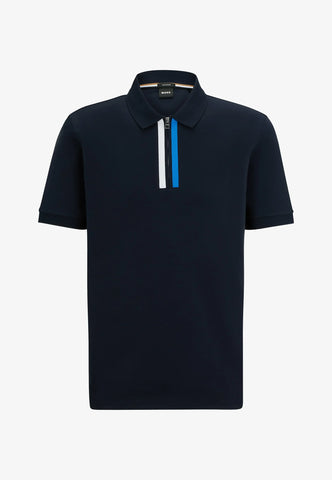HUGO BOSS MERCERISED-COTTON POLO SHIRT WITH CONTRAST LOGO | NAVY