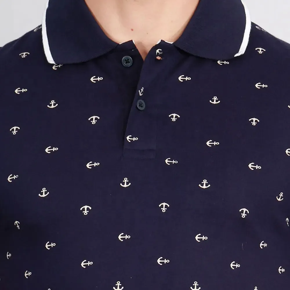 PRODUKT CHRIS ANCHOR-PRINT POLO SHIRT | NAVY