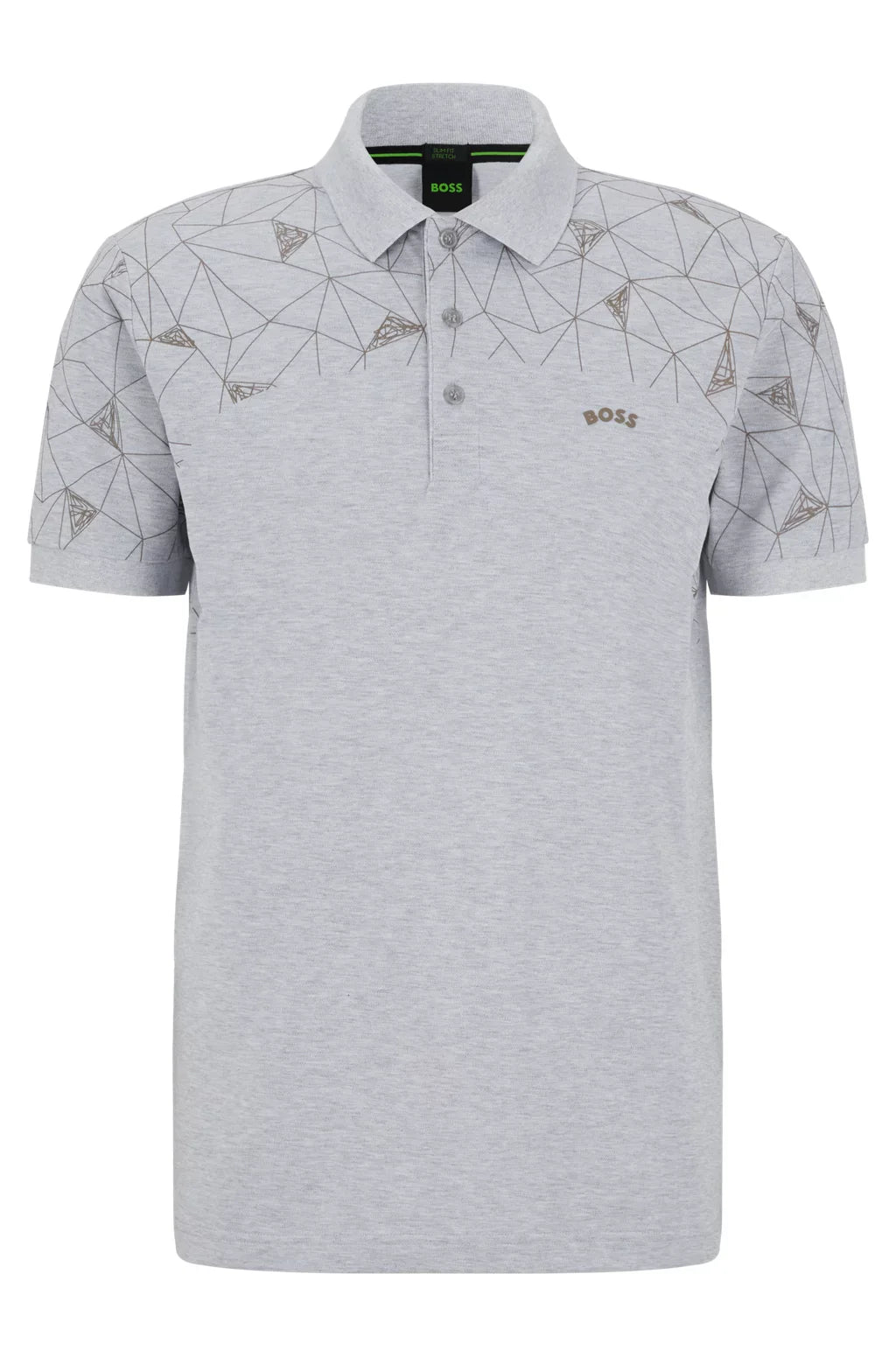 HUGO BOSS COTTON REGULAR-FIT POLO SHIRT WITH GRID ARTWORK | LIGHT GREY