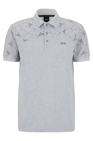 HUGO BOSS COTTON REGULAR-FIT POLO SHIRT WITH GRID ARTWORK | LIGHT GREY