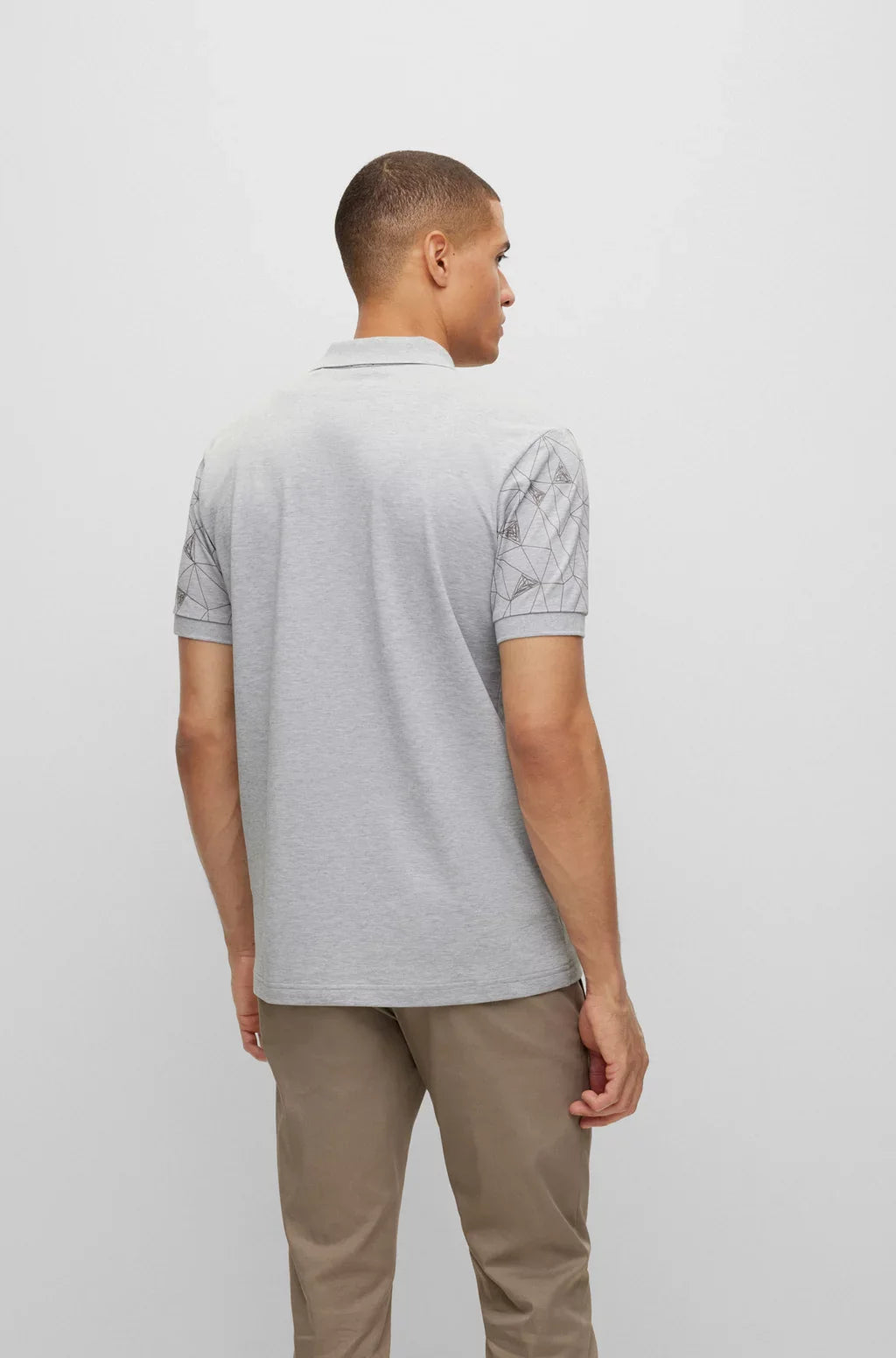 HUGO BOSS COTTON REGULAR-FIT POLO SHIRT WITH GRID ARTWORK | LIGHT GREY