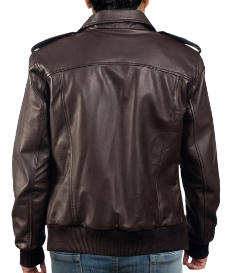 Men’s Agent Shadow Brown Leather Bomber Jacket Genuine Leather Casual Jacket - Image 4