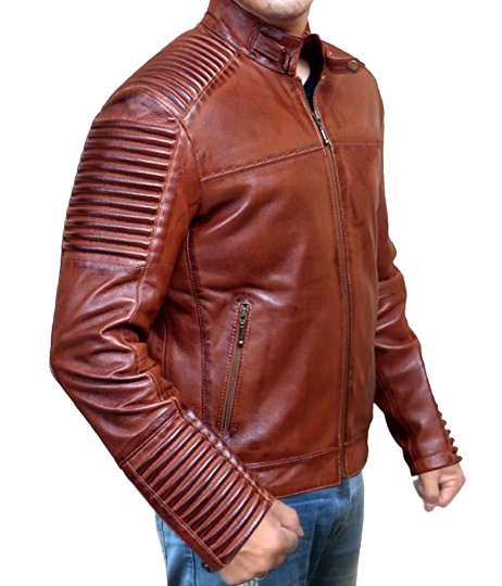 Men’s Distressed Brown Genuine Leather Fashion Jacket Padded Shoulders & Sleeves - Image 3