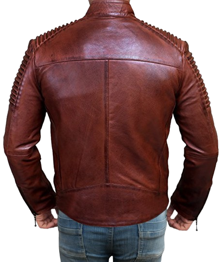 Men’s Distressed Brown Genuine Leather Fashion Jacket Padded Shoulders & Sleeves - Image 4