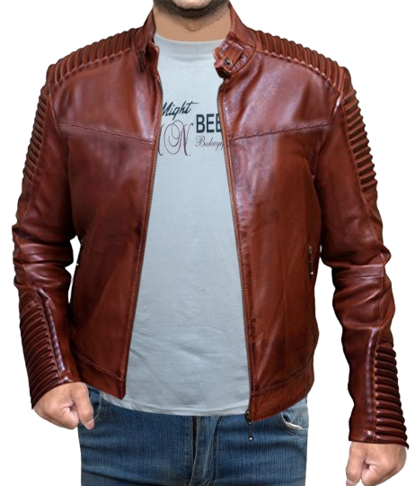 Men’s Distressed Brown Genuine Leather Fashion Jacket Padded Shoulders & Sleeves - Image 5
