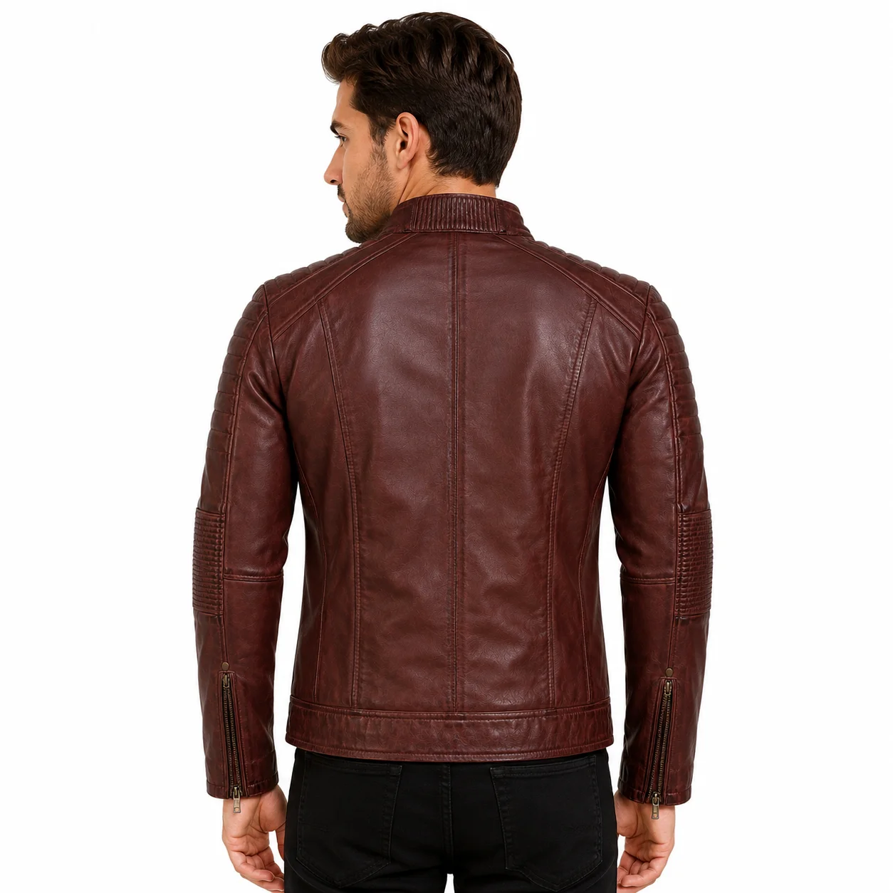 Men’s Vintage Brown Quilted Biker Leather Jacket - Image 2