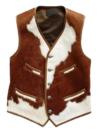 Men’s Brown & White Hair-On Cowhide Western Waistcoat Genuine Leather Cowboy Vest