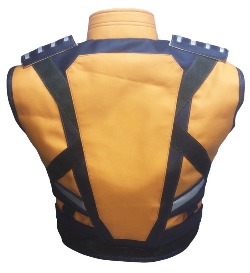 Men’s Yellow and Black Leather Biker Vest Stylish Motorcycle Leather Outerwear - Image 4
