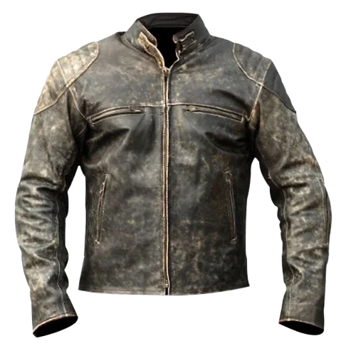 Men’s Distressed Black Leather Café Racer Jacket Slim Fit Vintage Motorcycle Style - Image 3