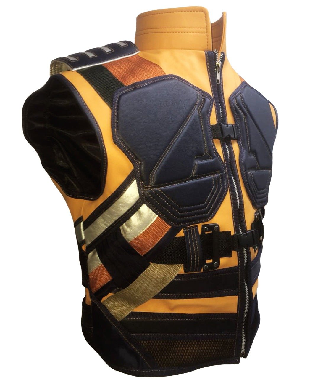Men’s Yellow and Black Leather Biker Vest Stylish Motorcycle Leather Outerwear - Image 5