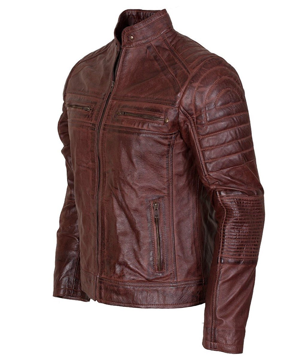 Men’s Vintage Brown Quilted Biker Leather Jacket - Image 3