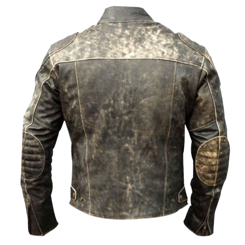 Men’s Distressed Black Leather Café Racer Jacket Slim Fit Vintage Motorcycle Style - Image 4