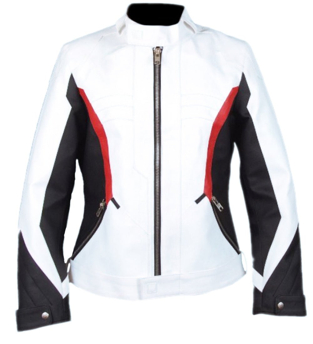 Flesh & Hide Men’s White Gaming Soldier Genuine Leather Jacket