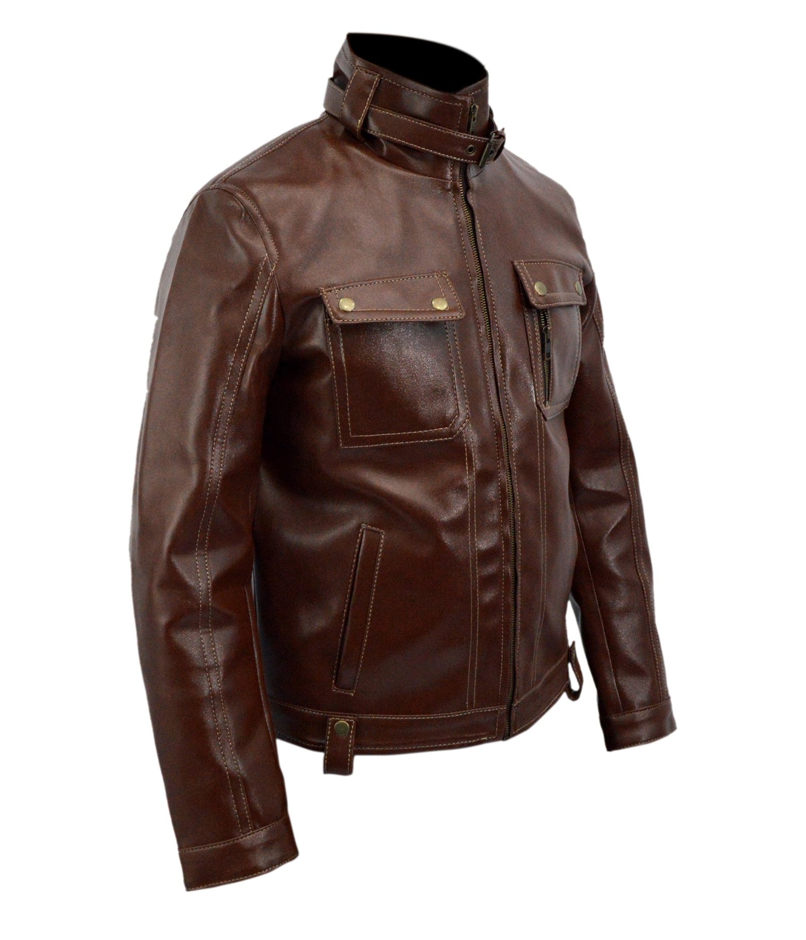 Men’s Brown Leather Gangster Jacket Vintage Mobster Style Leather Jacket - Image 2